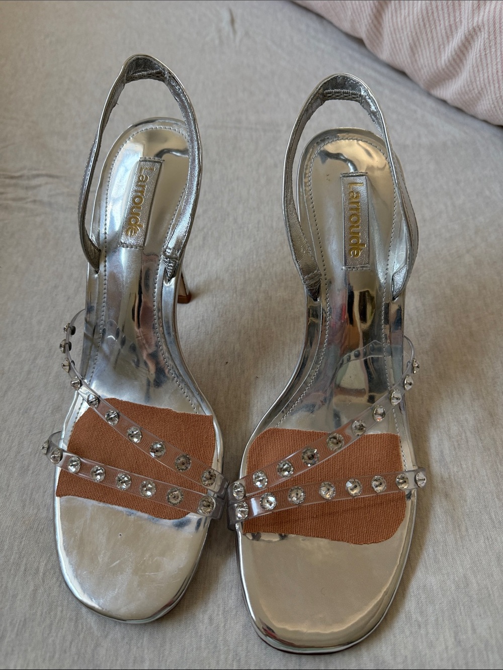 Larroude Annie Silver Slingback Heels- Swarovski Crystals